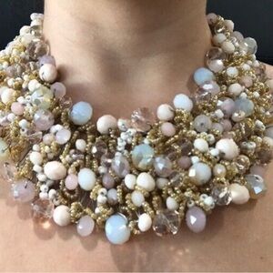 Aldo beaded bib statement necklace in gold and neutral tones